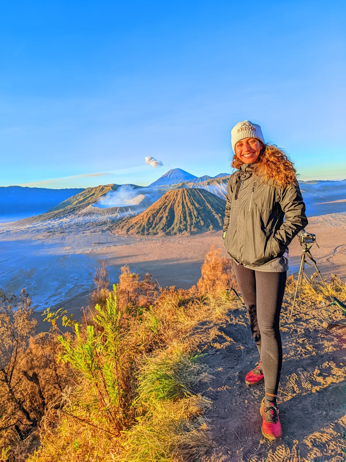 Traveller enjoying the Mount Bromo sunrise panorama