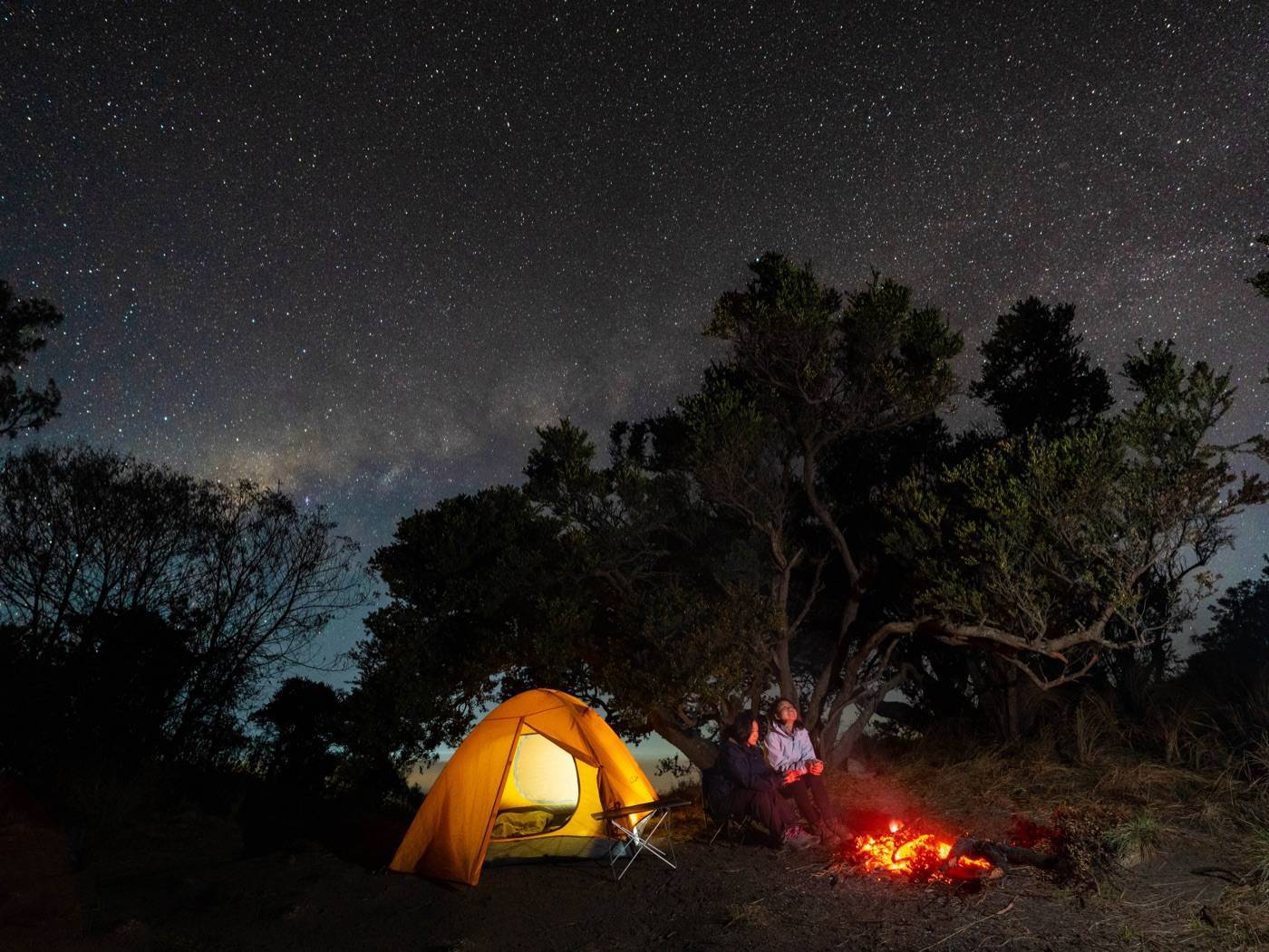 Private camping beneath a star-filled sky in East Java