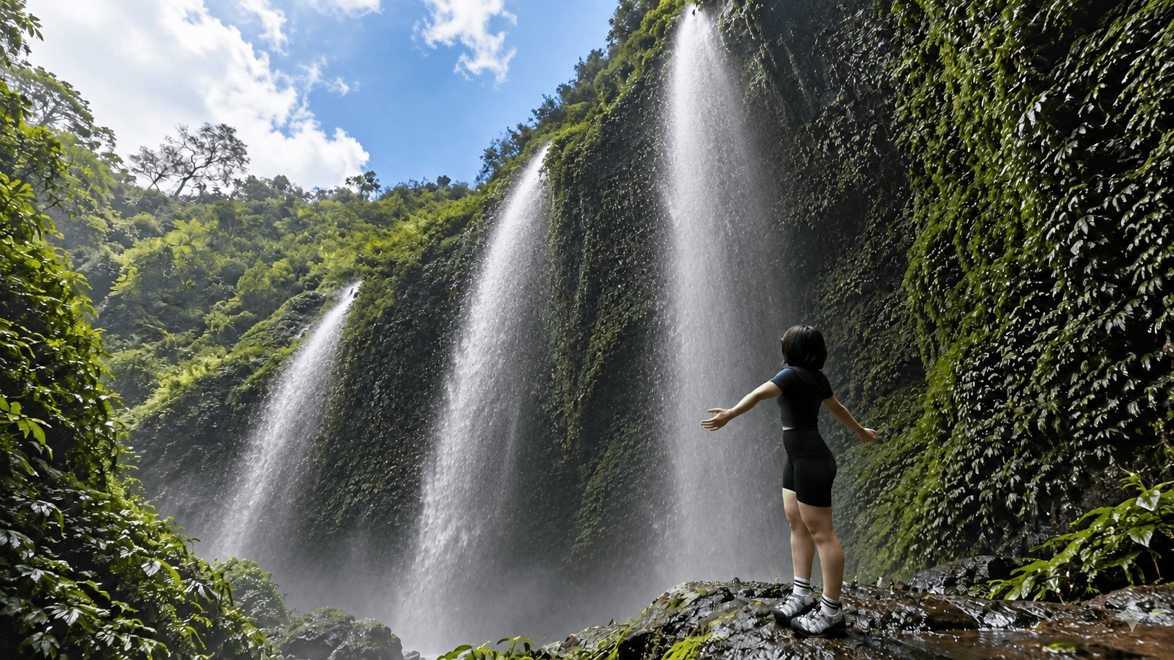 Traveller visiting Madakaripura Waterfall