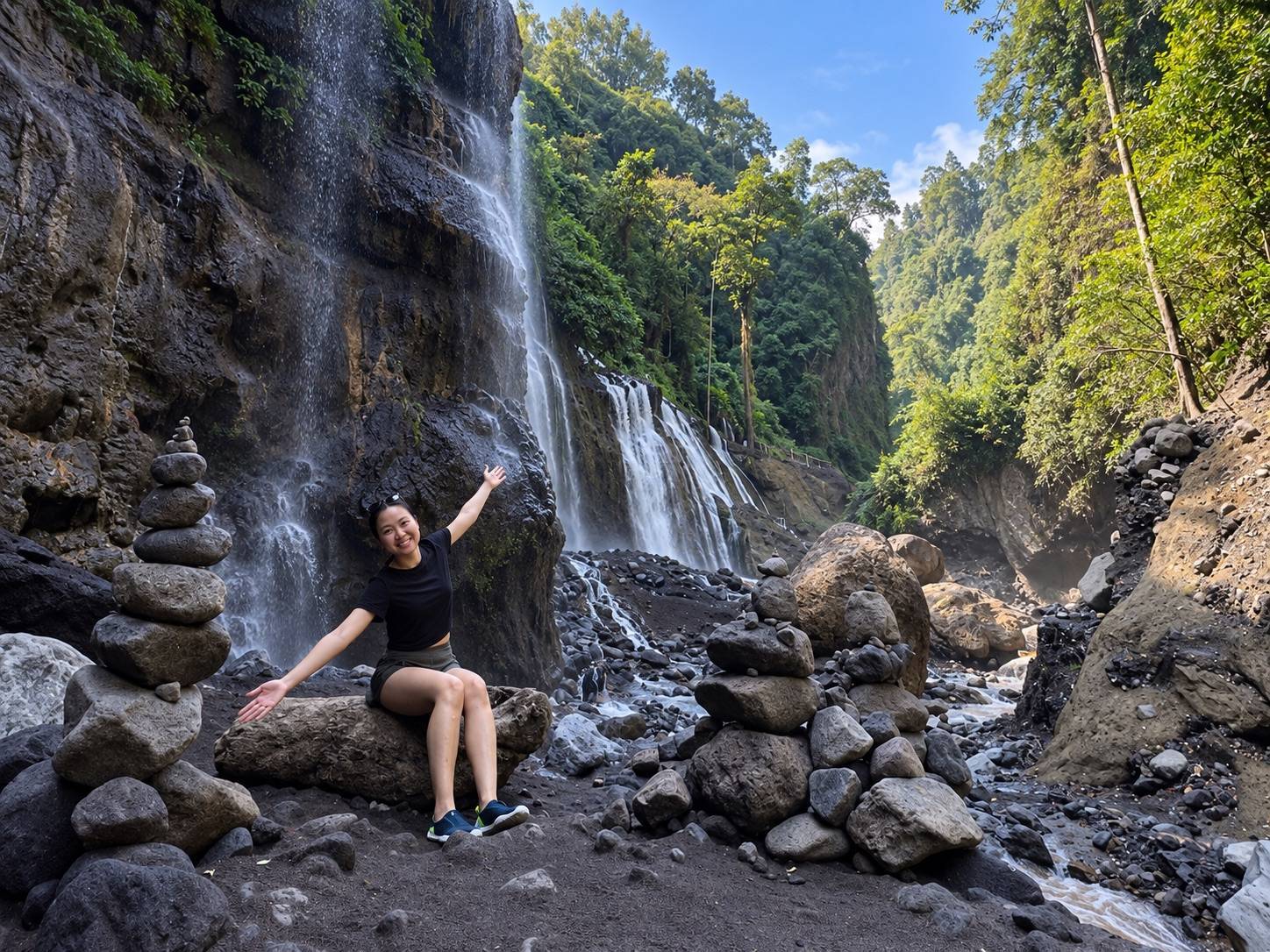 Guest inside the Tumpak Sewu waterfall basin